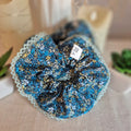 Chouchou Fleuri Bleu Canard & Doré – Dentelle Picot