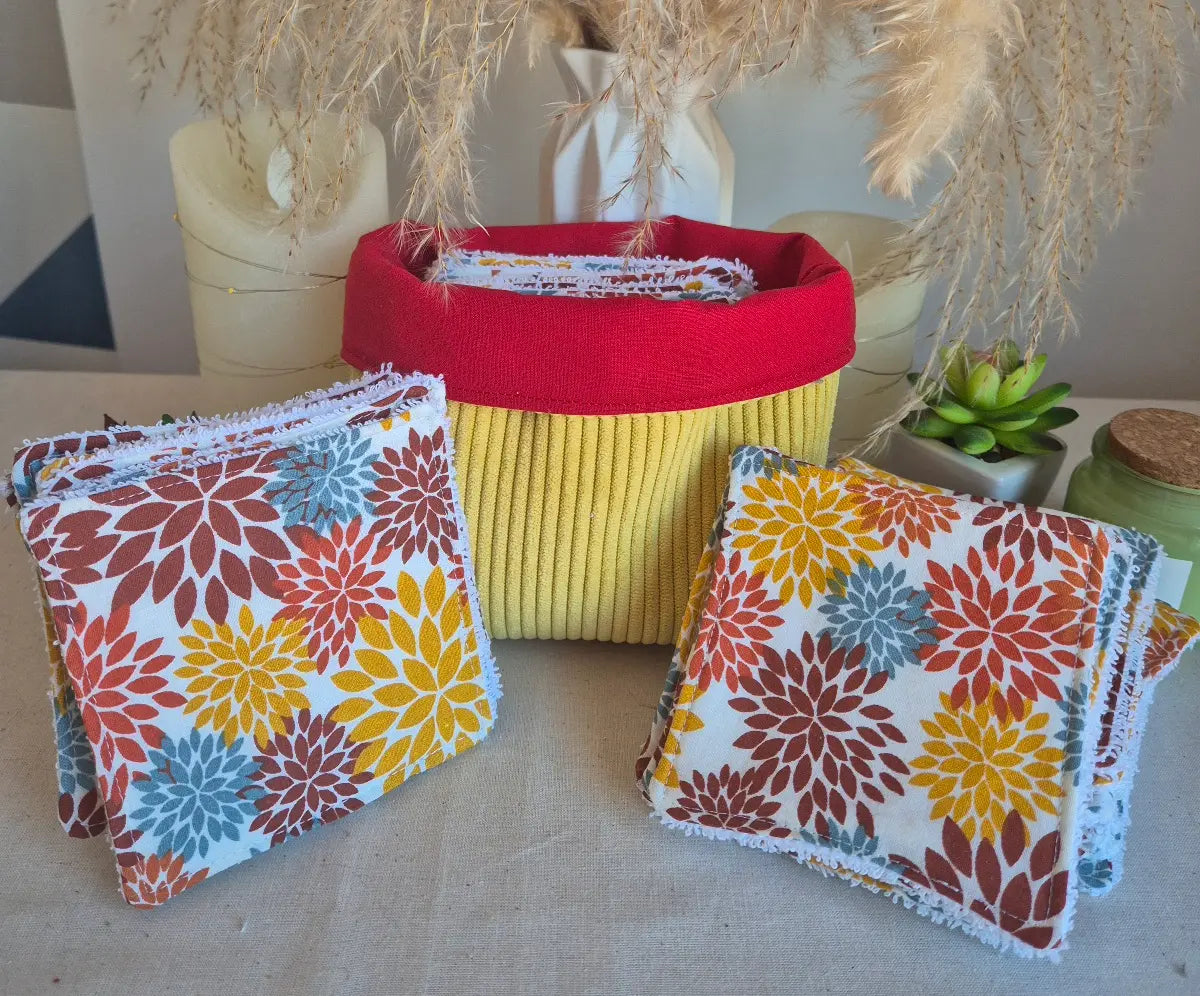 Coton Lavable Fleurs d'Automne – 10 x 10 cm