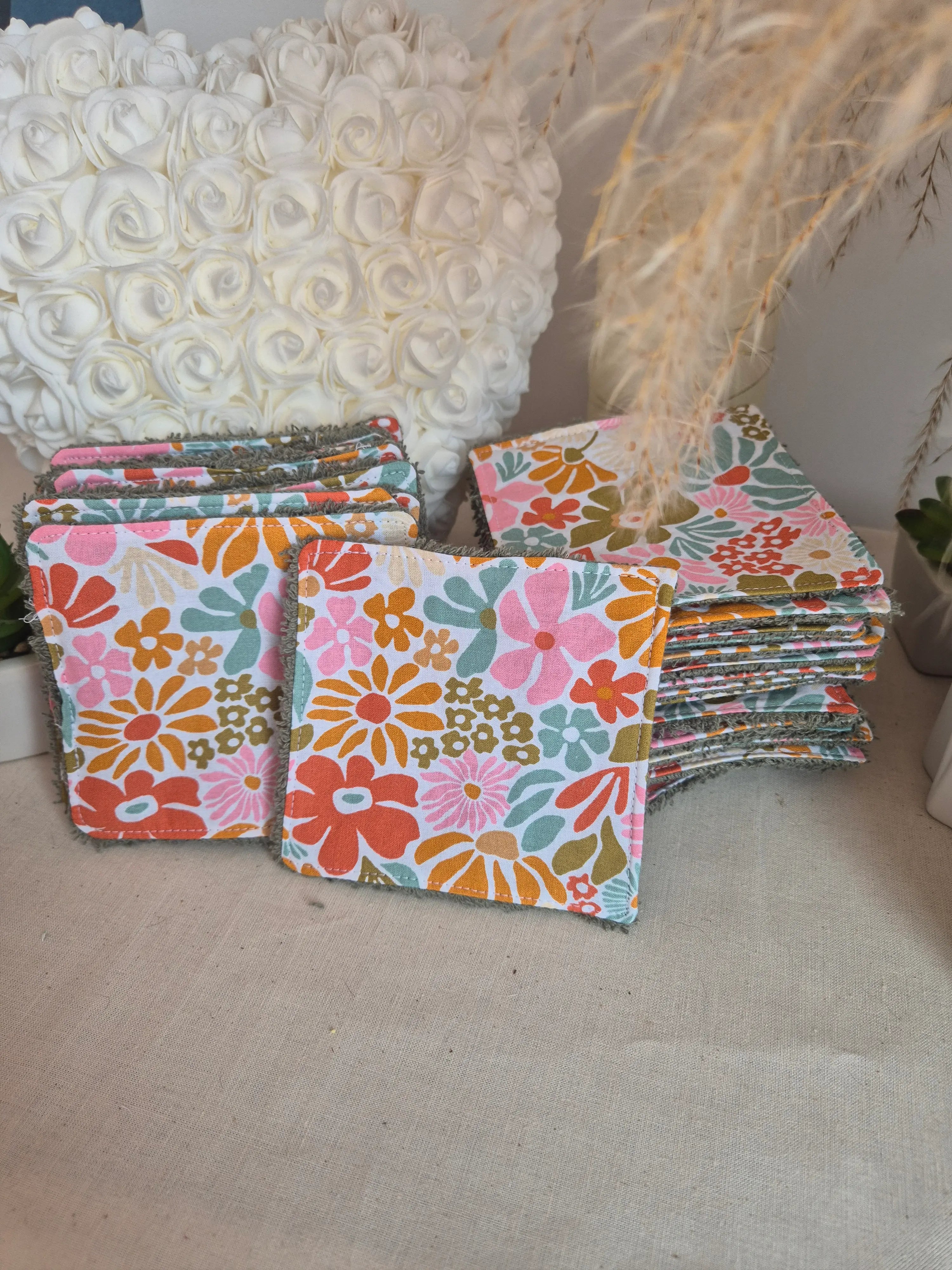 Coton  Lavable Grandes Fleurs Rétro  10 x 10 cm