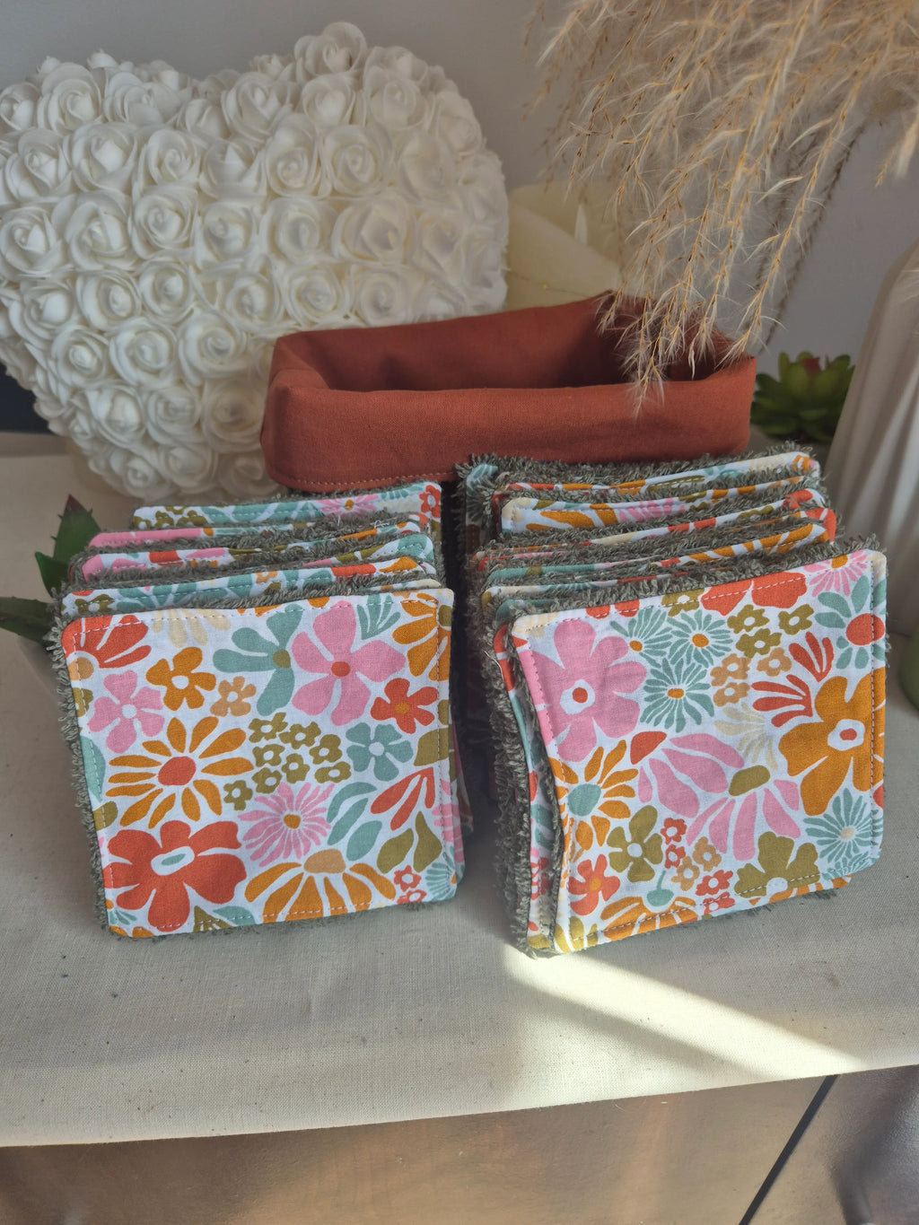 Coton  Lavable Grandes Fleurs Rétro  10 x 10 cm